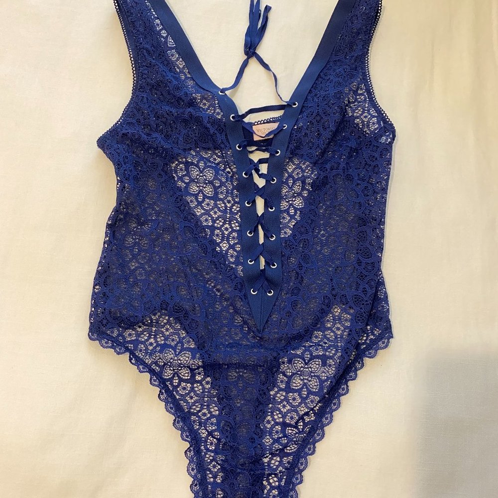 Victoria's Secret - Blue Lace Teddy / Bodysuit - Size Large
